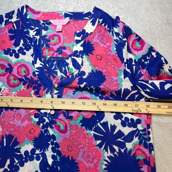 Lilly Pulitzer Womens Floral Tunic Top S 3/4 Sleeve Lightweight Cotton Cottage - Picture 7 of 7